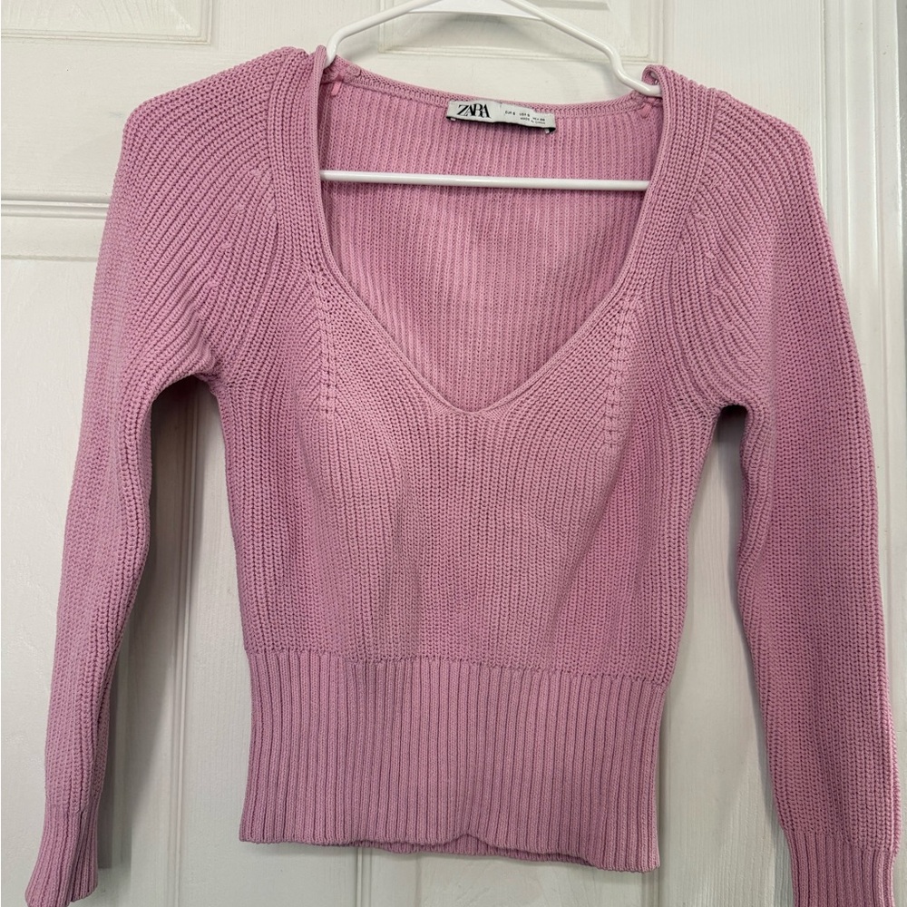Zara Light Pink V-Neck Sweater for Women